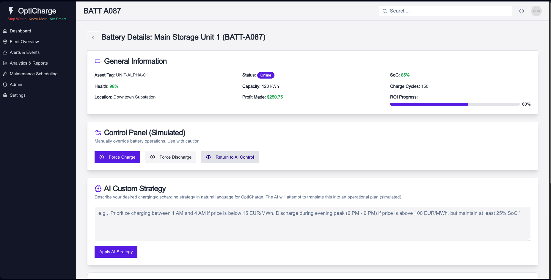 OptiCharge Screenshot 3: Intelligent Dispatch Logic